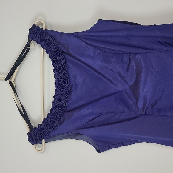 NIKI by NIKI LIVAS Royal Blue Leme' V-Back Rose Detail Maxi Bridesmaid Dress - Picture 3 of 14